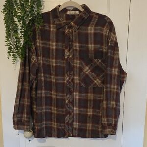 BE COOL Plaid Button Down Shirt - Brown and Cream